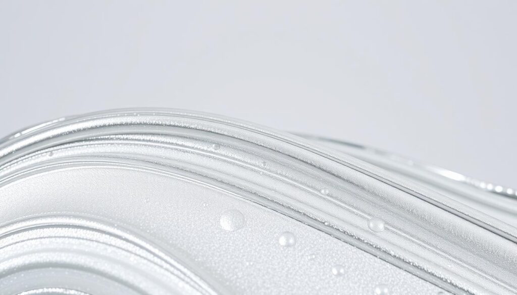 A close-up view of a metallic solder paste in various shades of silver and gray, with a smooth, glossy texture. The paste is presented against a subtly blurred, neutral background, creating a clean, minimalist composition. The lighting is soft and even, highlighting the intricate details and the viscous, spreadable nature of the solder paste. The image conveys a sense of precision, functionality, and the technical nature of this essential electronic component.